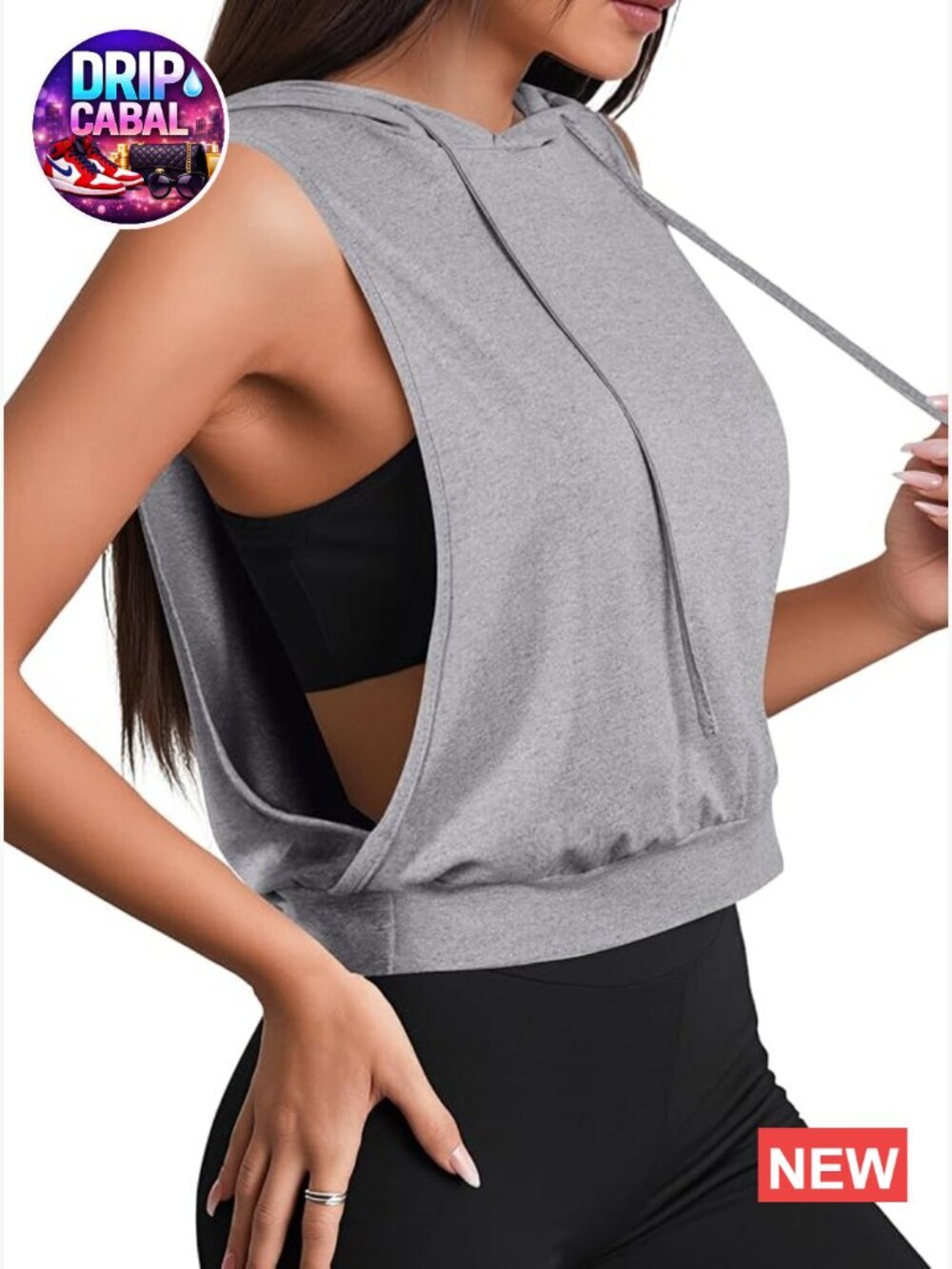 Sleeveless Hooded Crop Tank Top Open Side Workout Athletic